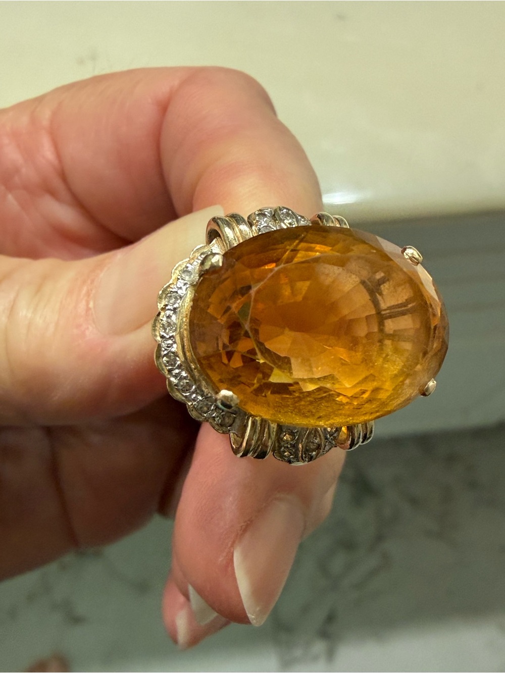 14k Gold Citrine Diamond Ring Size 7.5 Large Gemstone Statement Luxury - Picture 4 of 16